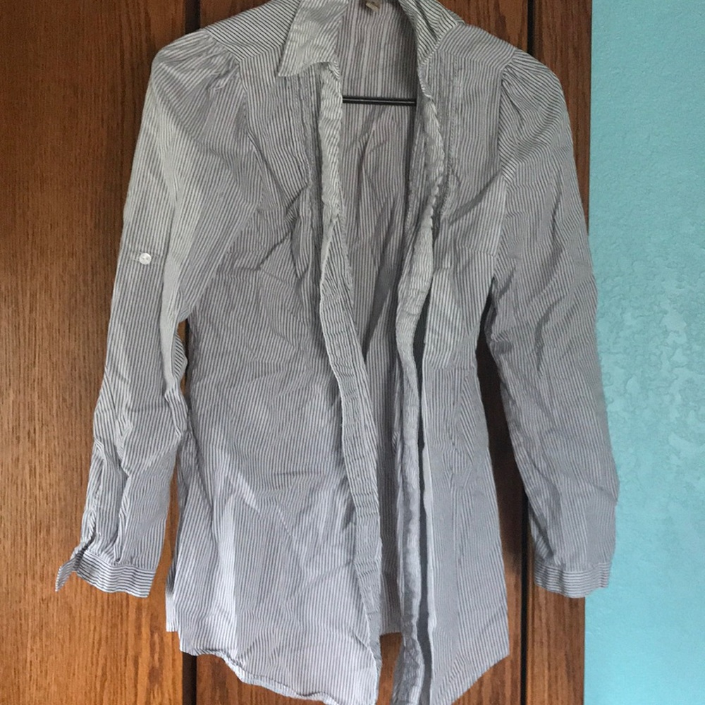 Long sleeve striped button down shirt.